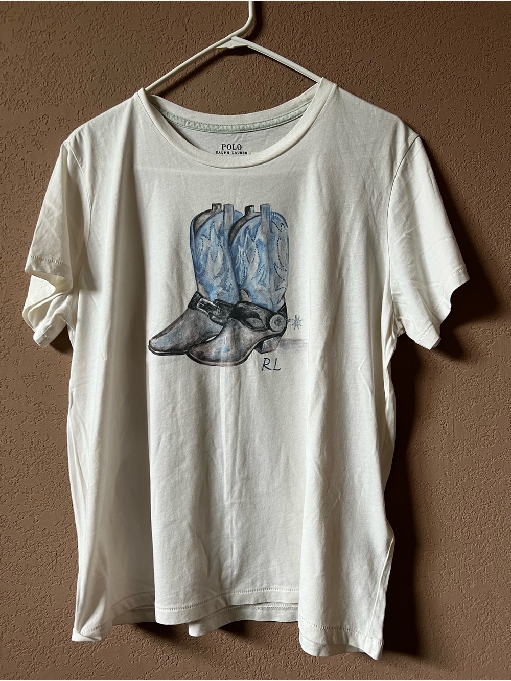 Polo by Ralph Lauren White Graphic Tee with Blue Cowboy Boots